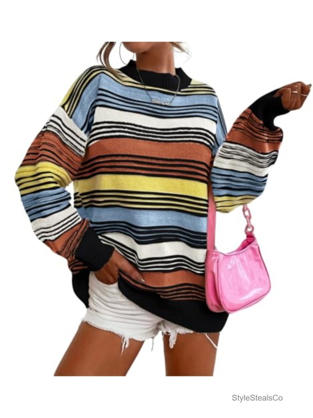 CHARTOU Women's Oversized Striped Pullover Sweater Crew Neck Long Sleeve Knit